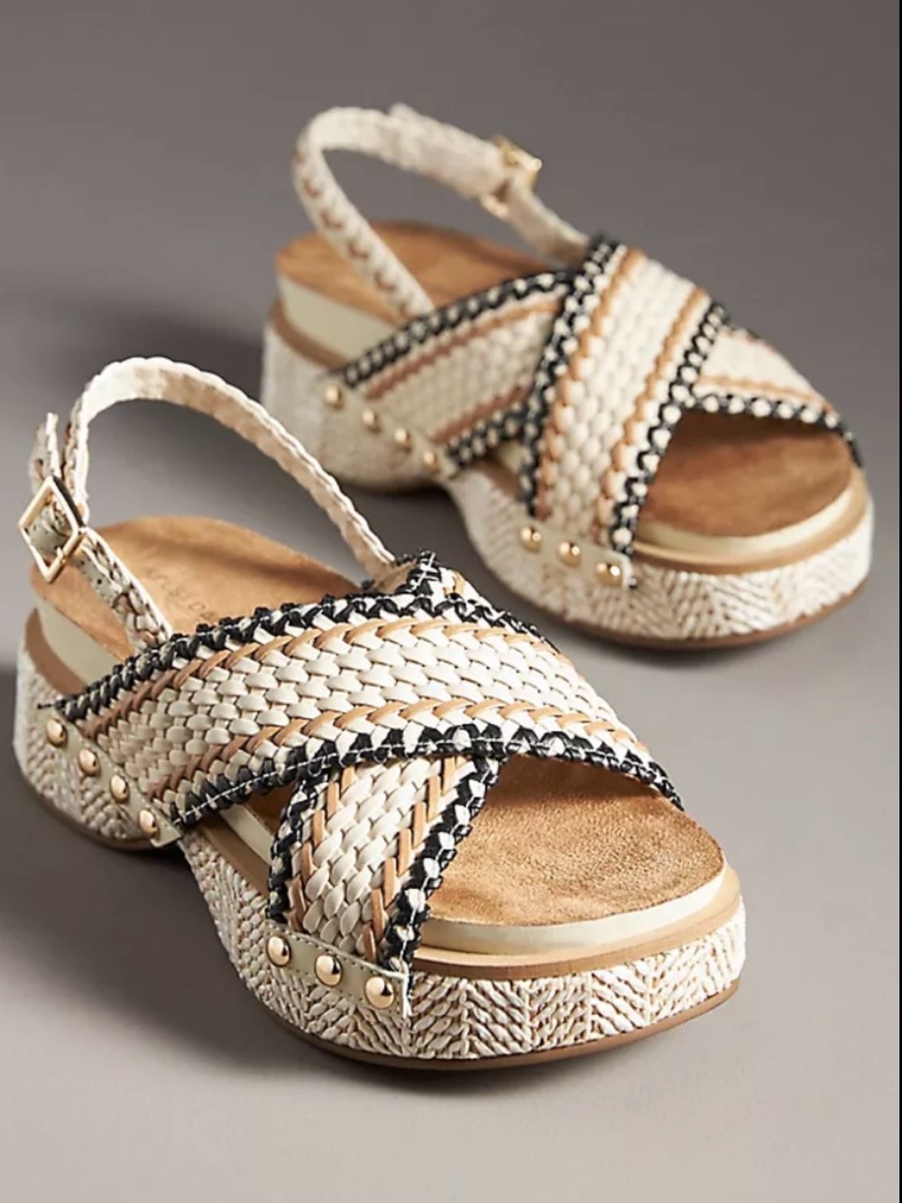 Anthropologie Braided Platform Slingback Sandals in Cream and Black
